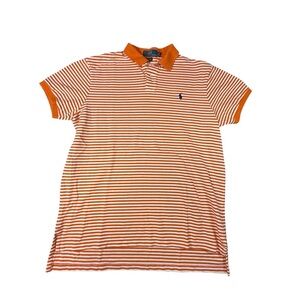 Ralph Lauren Polo Shirt Mens XL Orange And white Striped Custom Fit Short Sleeve